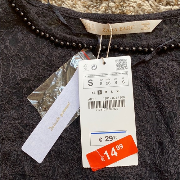 Zara batwing sleeve see-through lace black top - Picture 4 of 6